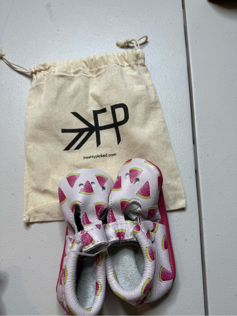 Freshly Picked White and Pink Watermelon Print Baby Moccasins